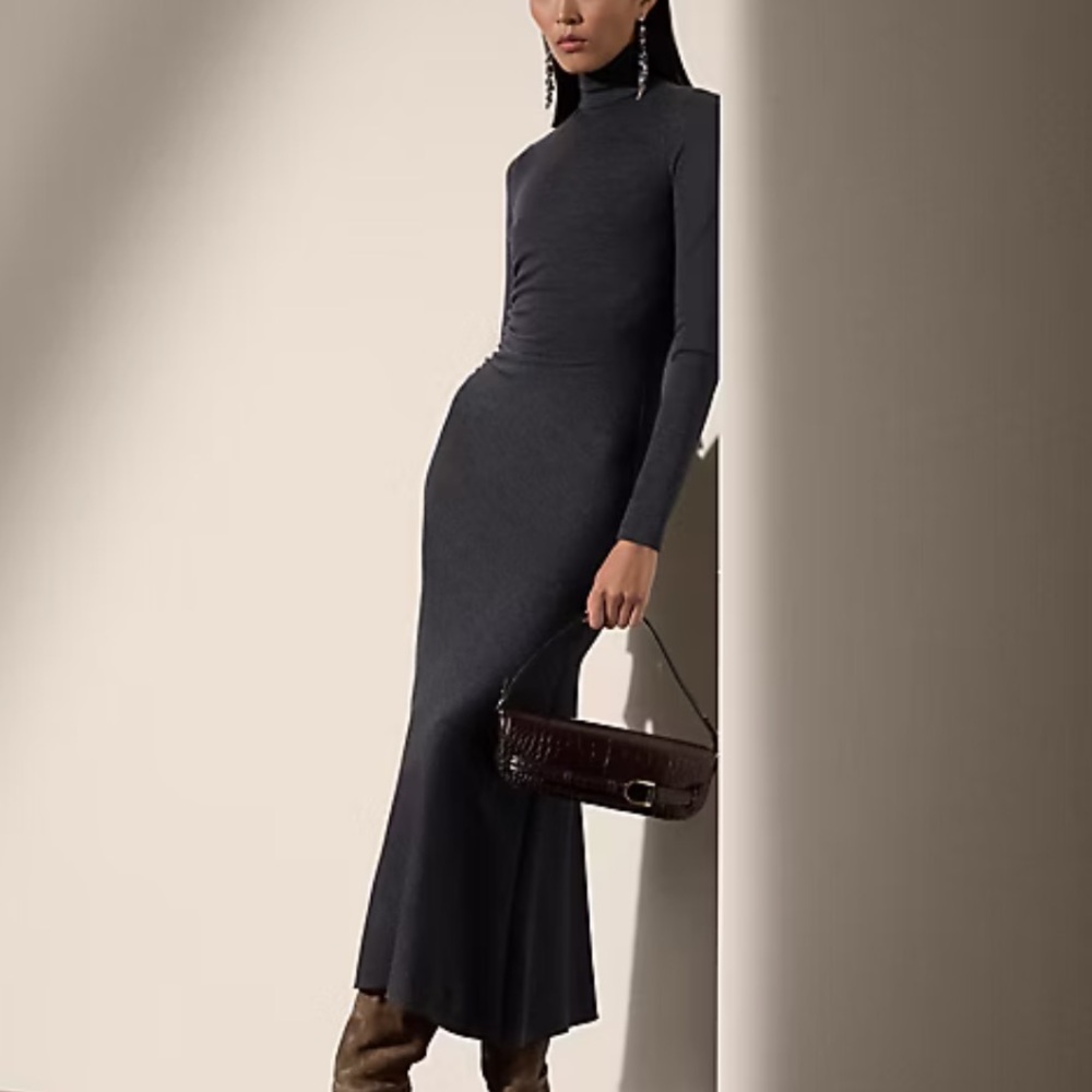 Ralph Lauren Collection Mélange Wool Jersey Turtleneck Day Dress Medium *As-Is*